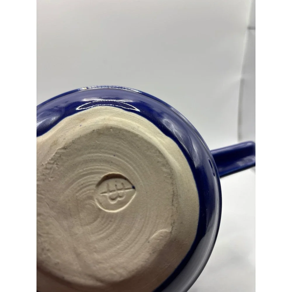 Handmade Ceramic Shaving Scuttle Mug - Cobalt Blue Glaze Signed Studio Pottery